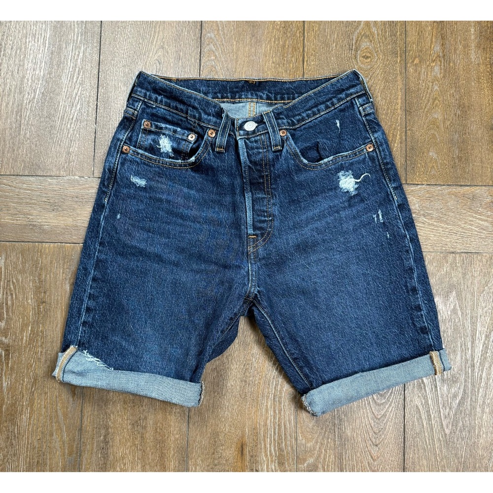 Levi's 501 Women's Cutoff Shorts W26 Dark Wash Distressed Button Fly Cuffed